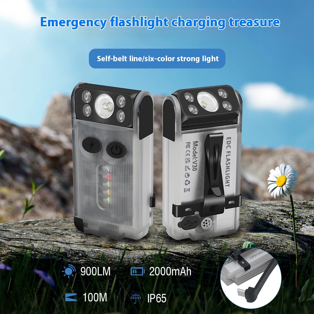Strong Light Rechargeable Flashlight Outdoor Mountaineering Self-defense Equipment Emergency Rescue Mobile Phone Power Bank Red Light Uv Purple Light