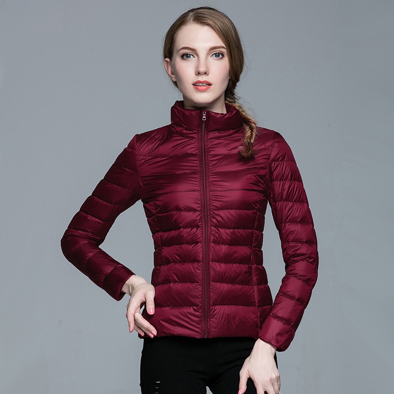 Autumn And Winter Korean Style Thin Down Jacket Short Style Women's Stand Collar Large Size Light Jacket Basic Style PH003