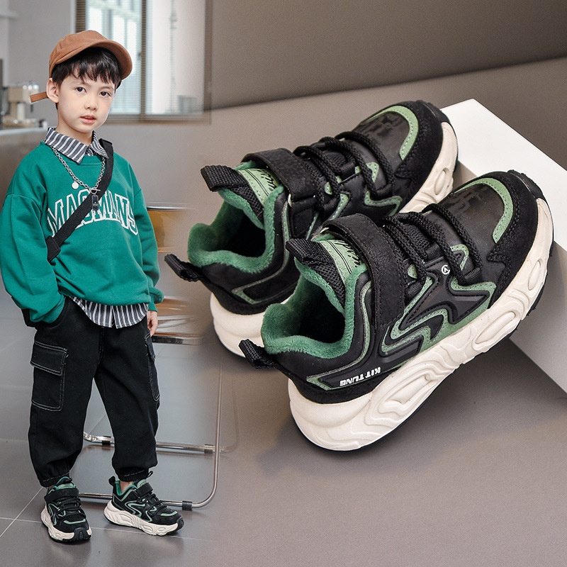 Children's Dad Shoes Autumn And Winter Boys Running Shoes Warm Plus Velvet Lightweight Casual Little Boy Sports Shoes