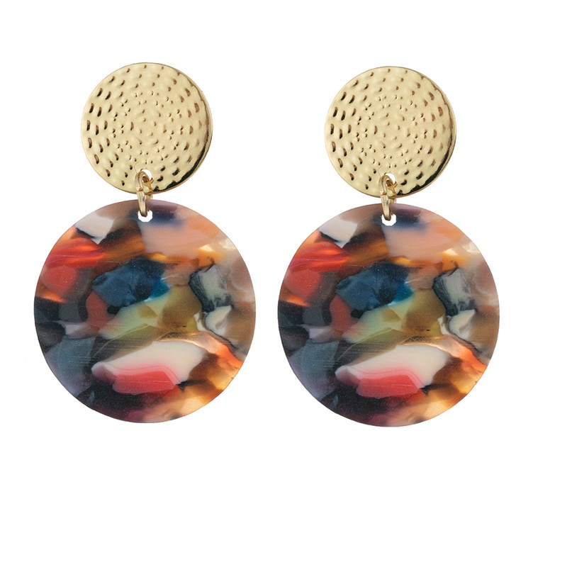 Simple Resin Disc Earrings Trade Color Acetate Plate Earrings