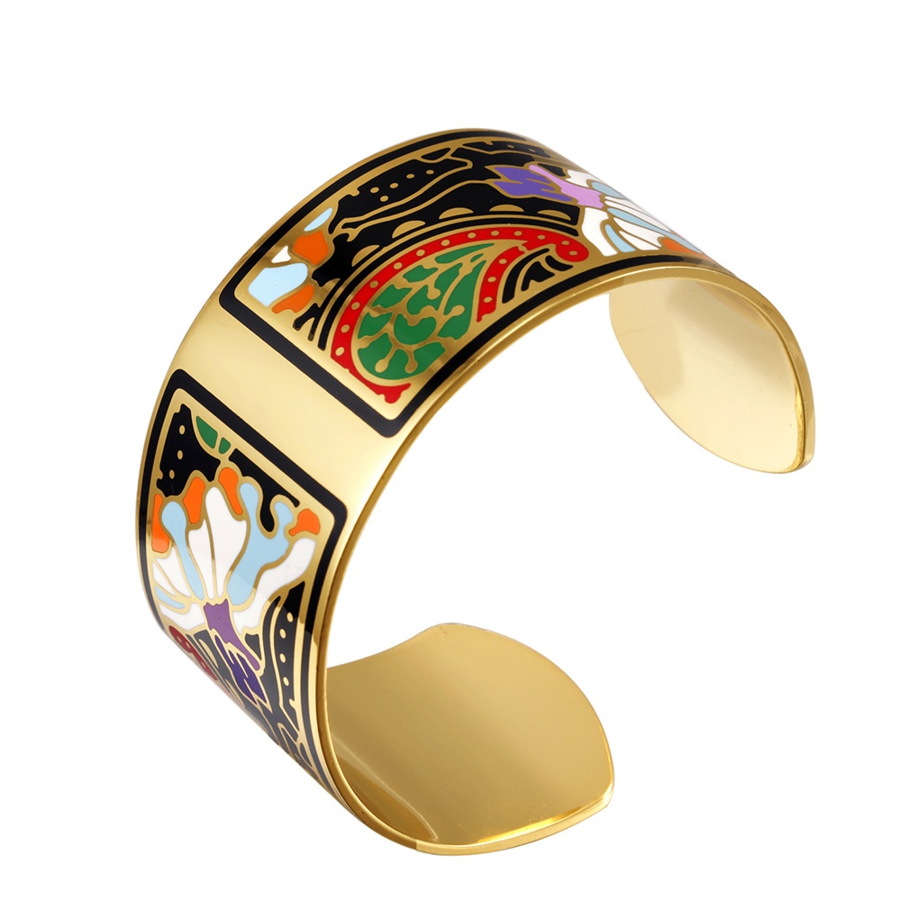 Russian Bracelet Enamel Open Bracelet European And American Exaggerated Retro C-shaped18k Gold Jewelry