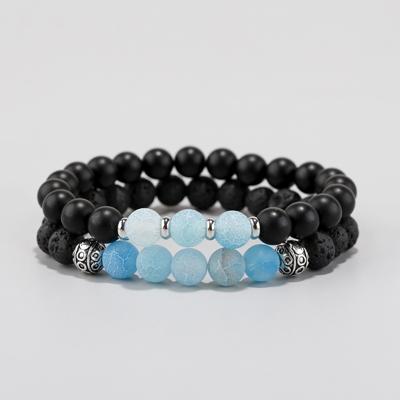 Ice Blue Beaded Elastic Bracelet Set For Men And Women,Design Sense Style,Niche Couple Bracelets,