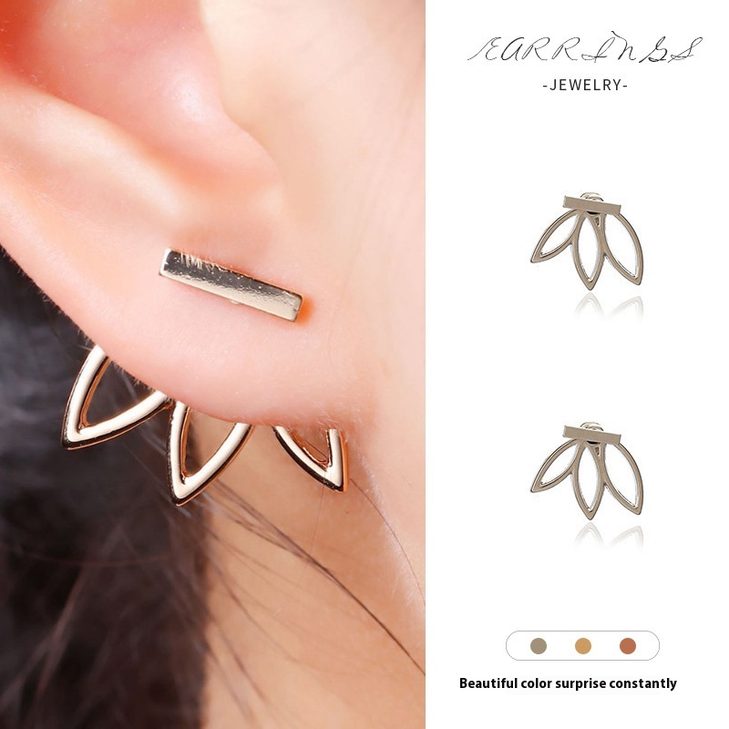 Simple Lotus Front And Back Earrings Hollow Lotus Earrings European And American Popular Earrings