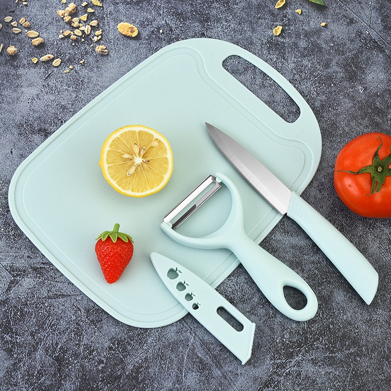 Stainless Steel Three-piece Fruit Knife Set Cutting Board Fruit Knife Melon Planer Multi-color Optional Kitchen Mini Knife Gift