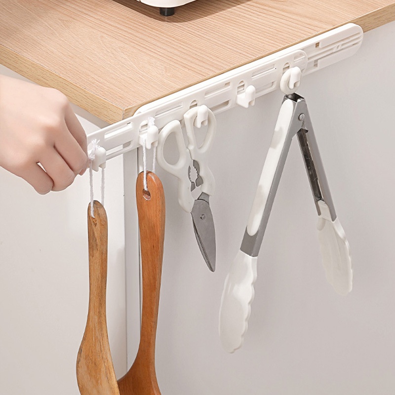 Slide Rail Push-pull Hook Kitchen Wardrobe Bathroom Cabinet Wall Hanging Adhesive Hidden Pull Movable Multi-row Hook