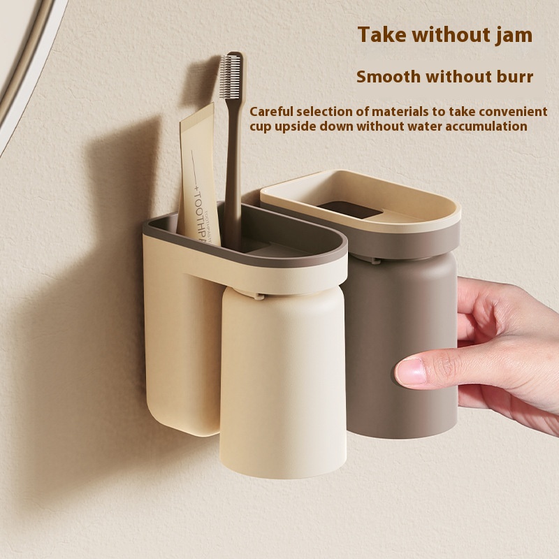 Toothbrush Rack Punch-free Toothbrush Cup Household Wall-mounted Mouthwash Cup Couple Toothbrush Toothbrush Holder Family Set