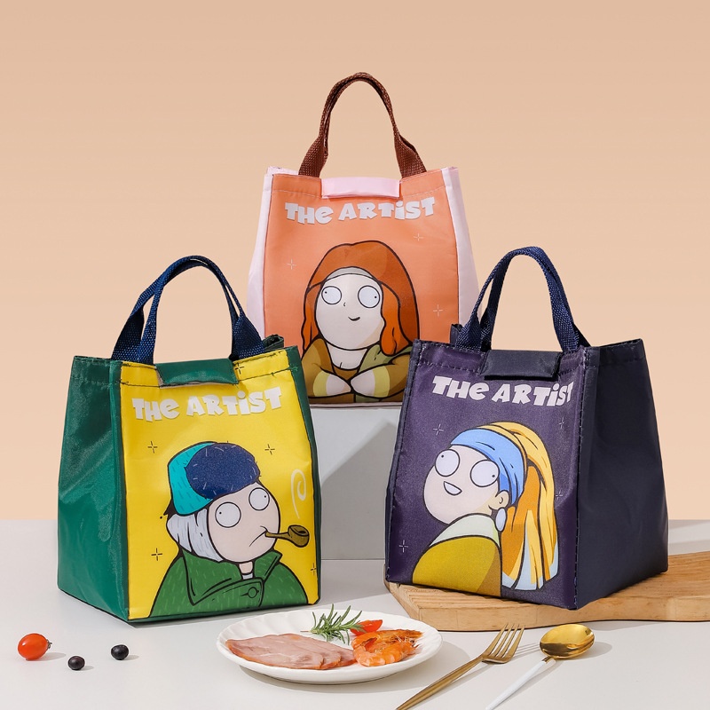 QVersion Of The Big Artist Lunch Bag Cute Cartoon Office Worker Lunch Handbag Lunch Box Bag Studentulation Cold Bag