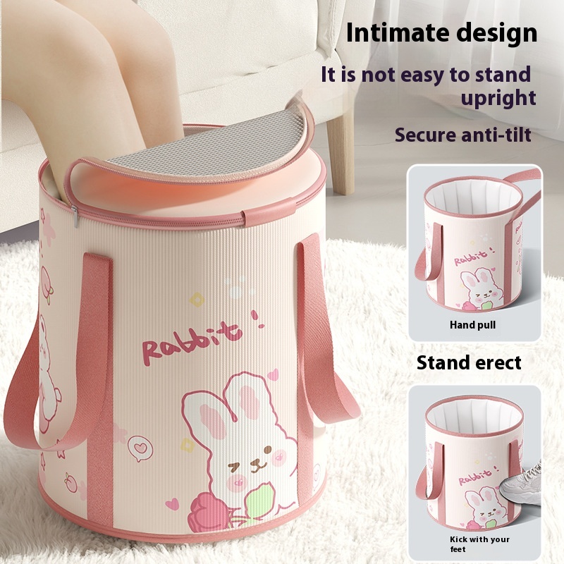 Cute Rabbit Folding Foot Bath Bag High And Deep Over The Calf Household Portable Foot Bath Artifact Footbath Heat Preservation Foot Bath Bucket