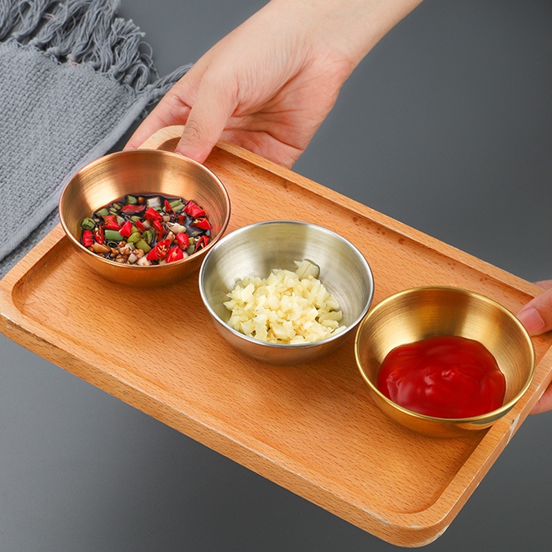 Direct Of Stainless Steel Round Dipping Sauce Dish Household Titanium-plated Seasoning Dish Dipping Sauce Dish Korean Kimchi Dish