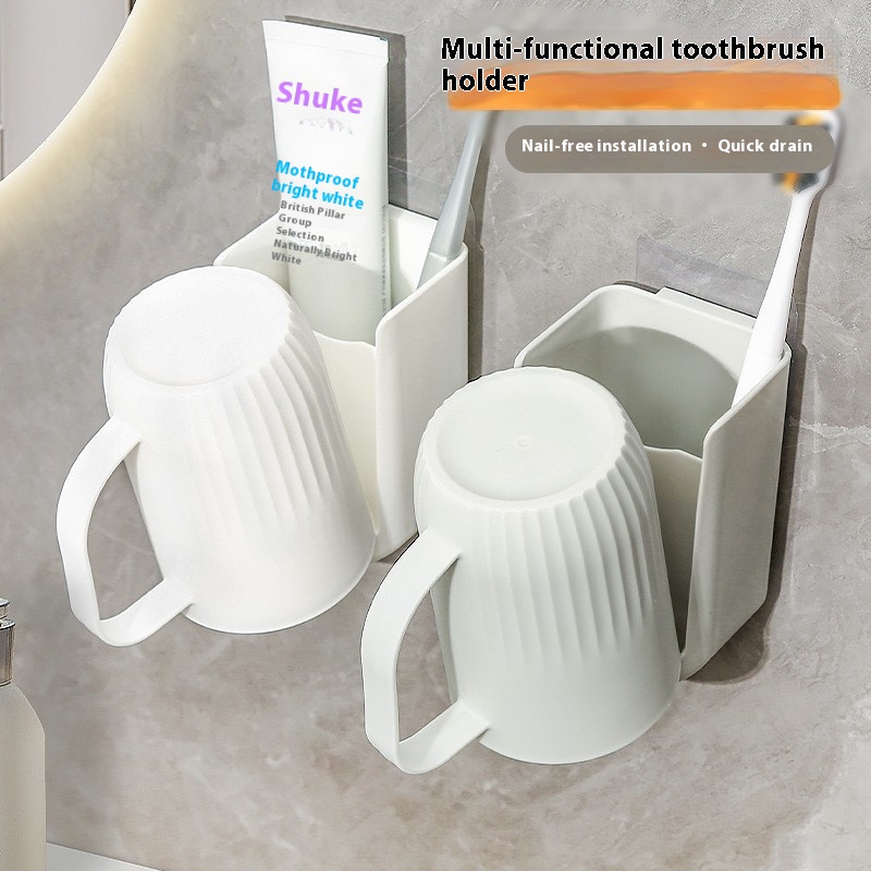 Wall-mounted Toothpaste And Toothbrush Rack Drain Set Punch-free Toothbrush Holder Household Mouthwash Storage Combination
