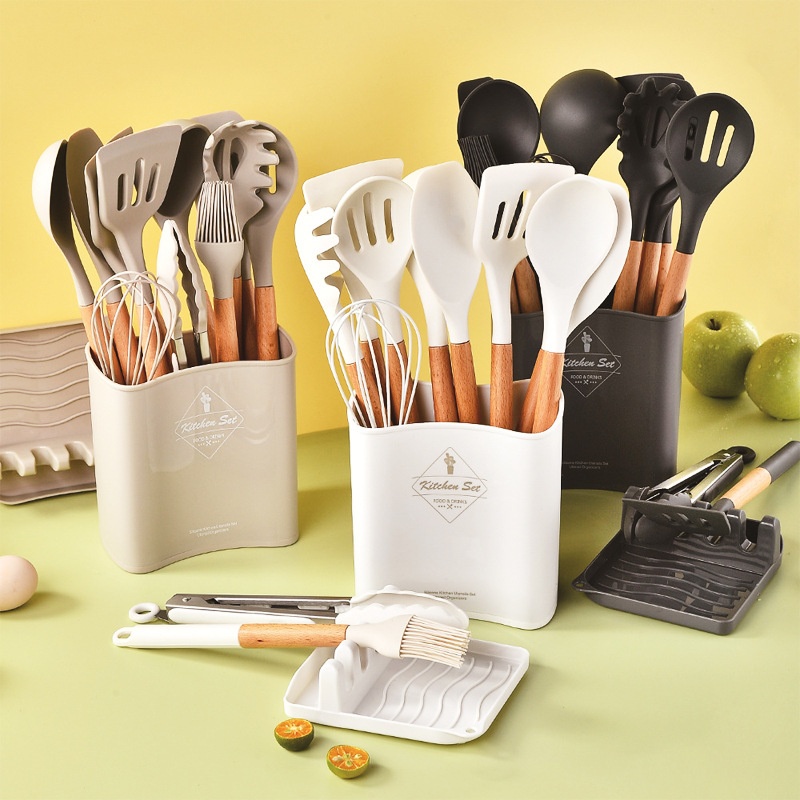 Storage Barrel Silicone Hand Guard Heat-proof Tail Cover Mori Handle Silicone Kitchenware Set12-piece Kitchen Cooking Tools