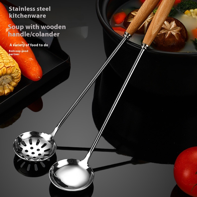 304 Stainless Steel Thick Long Handle Hot Pot Spoon Soup Shell Household Kitchen Utensils Noodle Soup Spoon Soup Colander