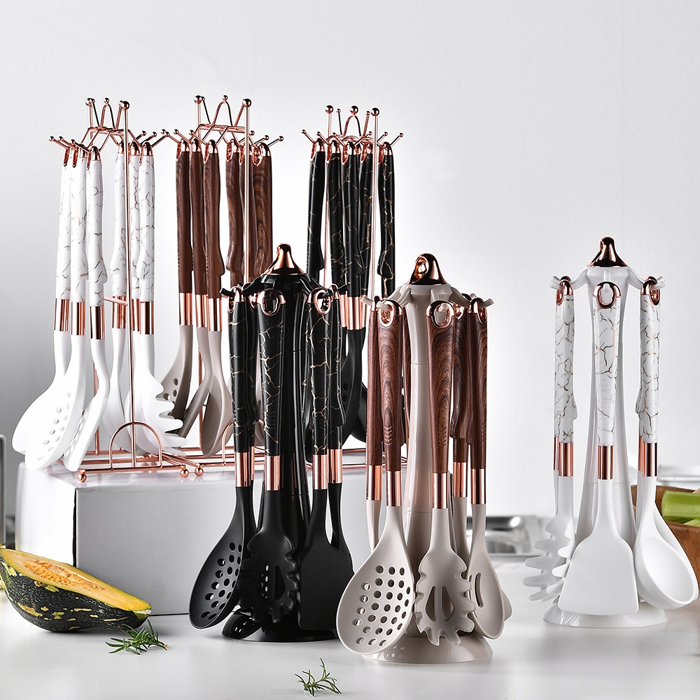 Household Imitation Wood Grain Cooking Spoon Spatula Silicone Kitchenware Set Middle Eastern Color Style Kitchen Tool Set