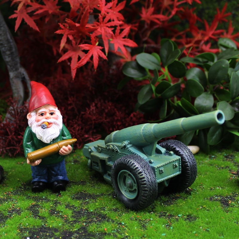 Creative Garden Battle Cannon Dwarf Ornaments Micro Landscape Decorations Army Dwarf Resin Home