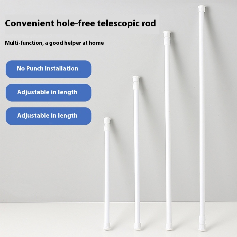 White Paint Punch-free Curtain Telescopic Rod Kitchen Drain Shoe Cabinet Layered Rod Bathroom Curtain Rod Clip Hook Support Frame