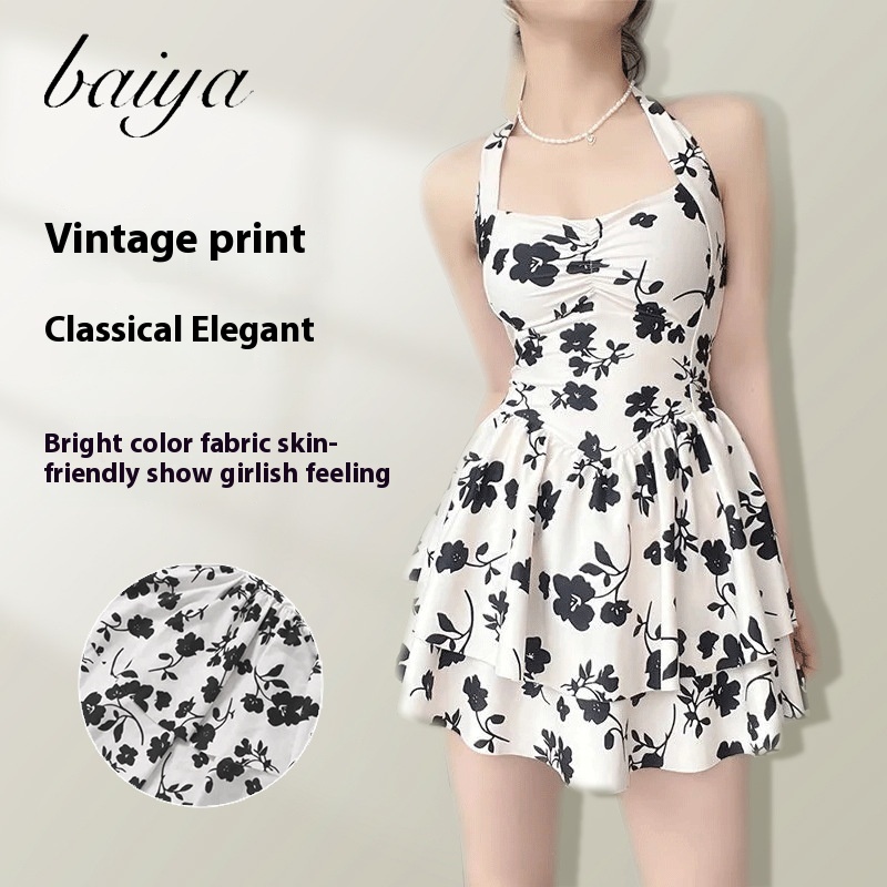 Swimsuit Women's One-piece Hot Style Poppy Conservative Sexy Slimming Belly-covering Hot Spring Swimming Dress Swimsuit