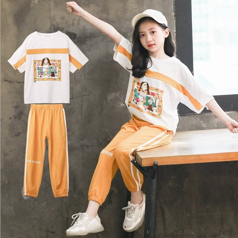 Girls Summer Suits Children's Clothing Fashionable Internet Celebrity Girls Summer Middle And Large Children's Clothing Fashionable Styles