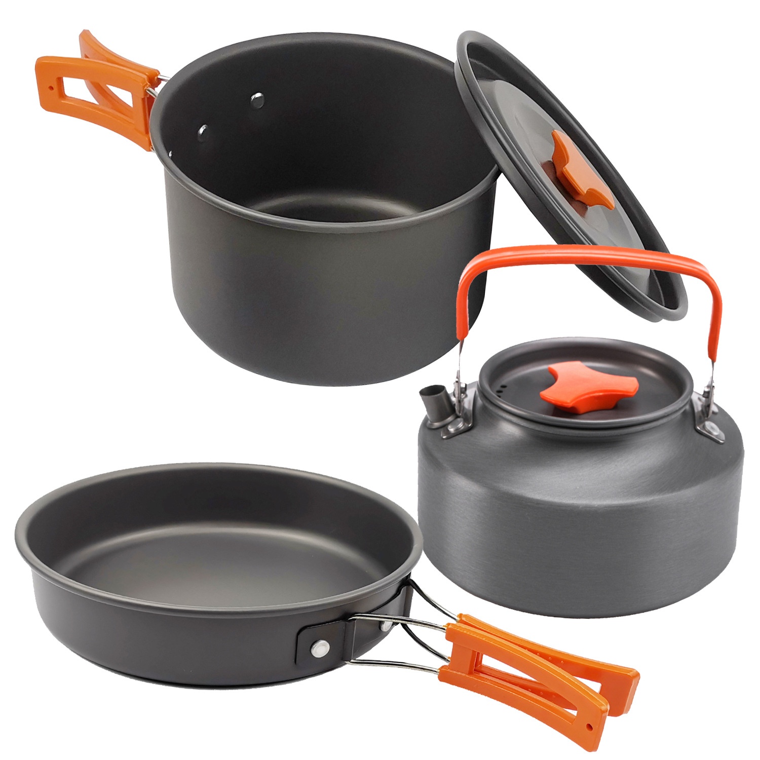 Outdoor Camping Teapot Pot Set Portable Cooker Outdoor Kettle Pot Three-piece Set