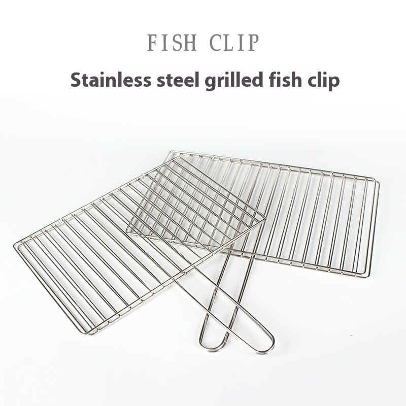 SThickened Stainless Steel Vertical Grilled Fish Clips Vegetable Clips Net Clips Barbecue Clips Barbecue Net Barbecue Tools