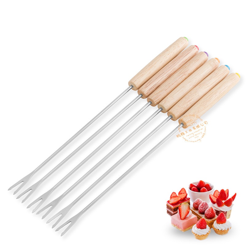 6-piece Set Of Oak Handle Swiss Cheese Fondue Fork Cheese Chocolate Fondue Cheese Fork
