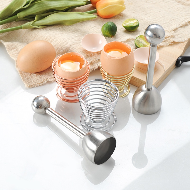 304 Stainless Steel Spring Egg Shell Opener Egg Tray Set Elastic Egg Opener Home Egg Shell Opener