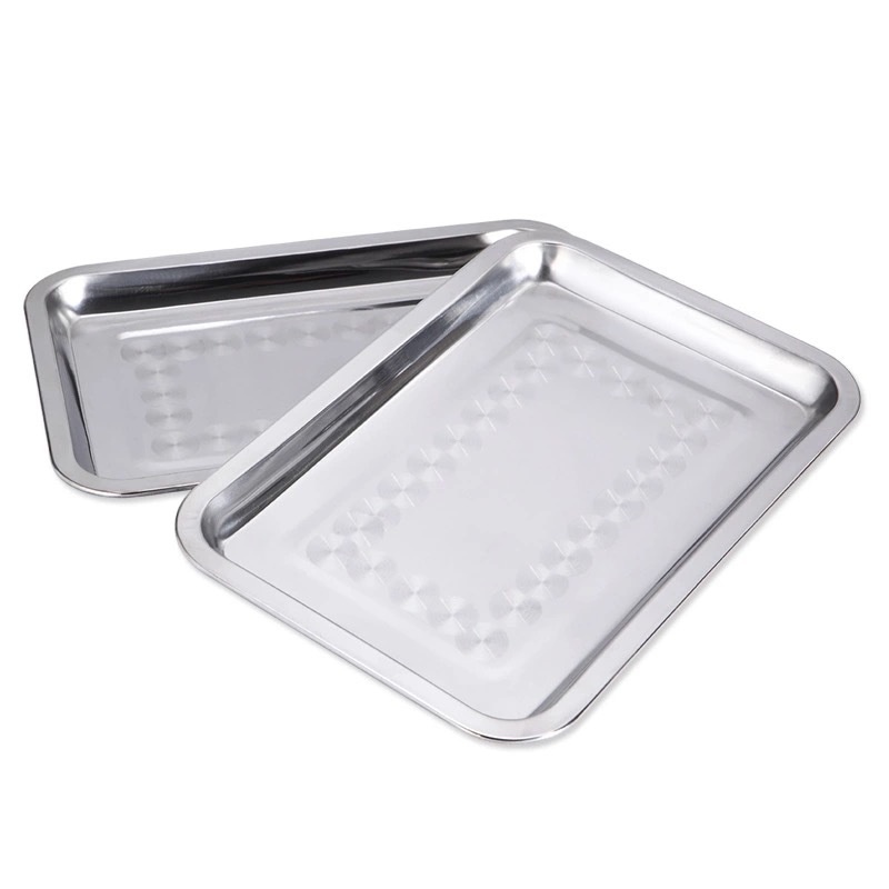 Stainless Steel Square Plate Thickened Stainless Steel Food Plate Rectangular Tray Flat Bottom Square Barbecue Plate Dinner Plate Food Plate