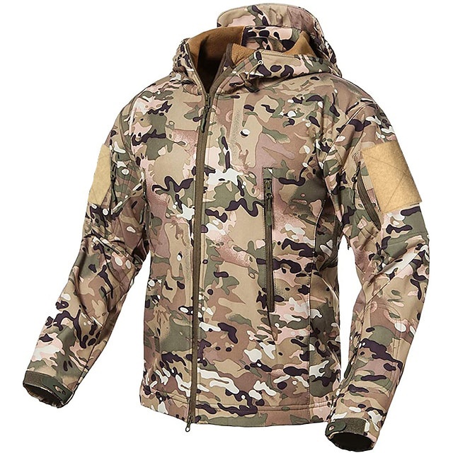 Autumn And Winter Men's Waterproof Camouflage Soft Shell Jacket Outdoor Tactical Mountaineering Camouflage Clothing Warm Fleece Jacket