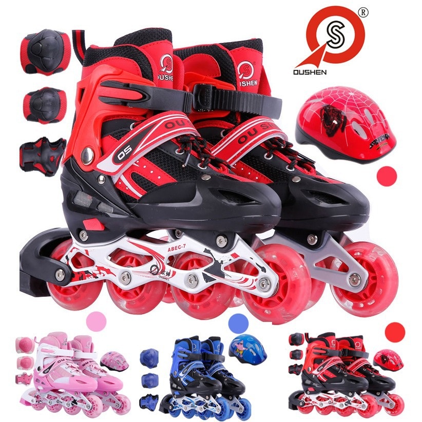 Adjustable Children's Full Flash Skates Inline Single Row Roller Skates Four-wheel Roller Skates Sets