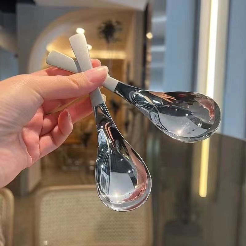 High-value Stainless Steel Spoon Thickened Internet Celebrity Spoon Adult Eating And Drinking Soup Household Spoon Long Handle Round Spoon