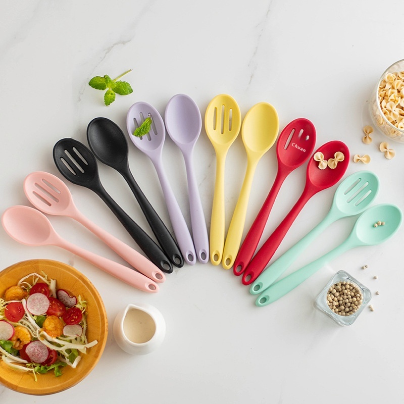Multi-color Integrated Silicone Full-cover Colander Soup Spoon Stirring Spoon Kitchen Cooking Spoon Two-piece