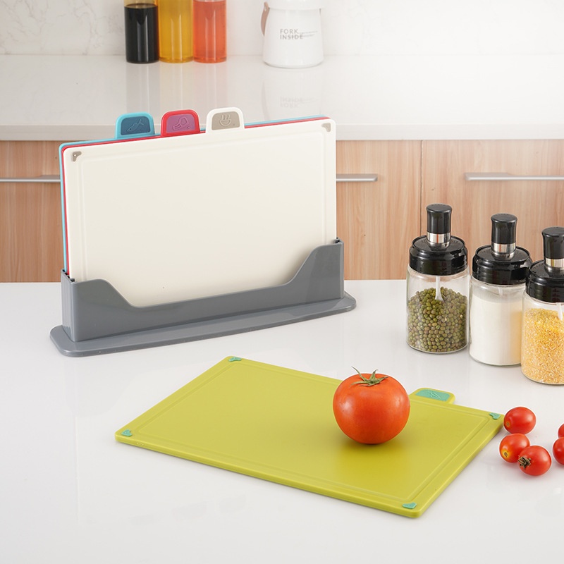 Kitchen4-color Classification Cutting Board Set Rubber Non-slip Cutting Board Raw And Cooked Food Classification With Storage Rack Cutting Board