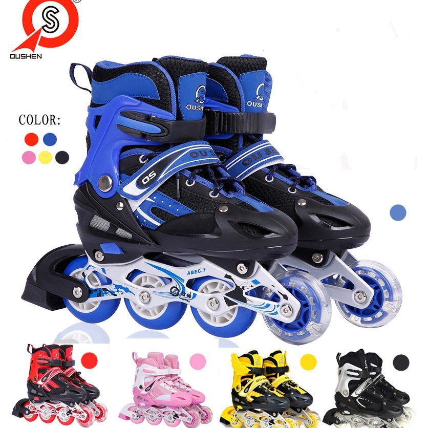 PUSingle Flash Children Adjustable Men's And Women's Roller Skates Inline Roller Skates Without Sheath Four Wheels