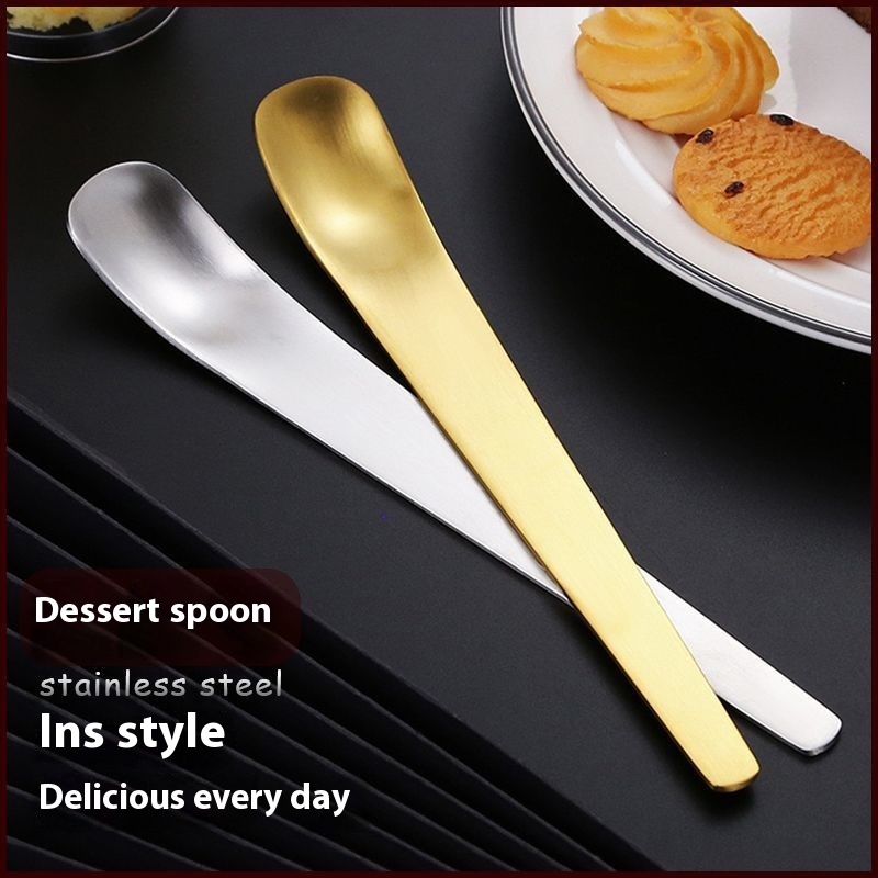 Household Dessert Spoon Stainless Steel Flat Spoon Long Handle Digging Spoon Cake Ice Cream Cheese Spoon Stirring Dumplings Filling Spoon
