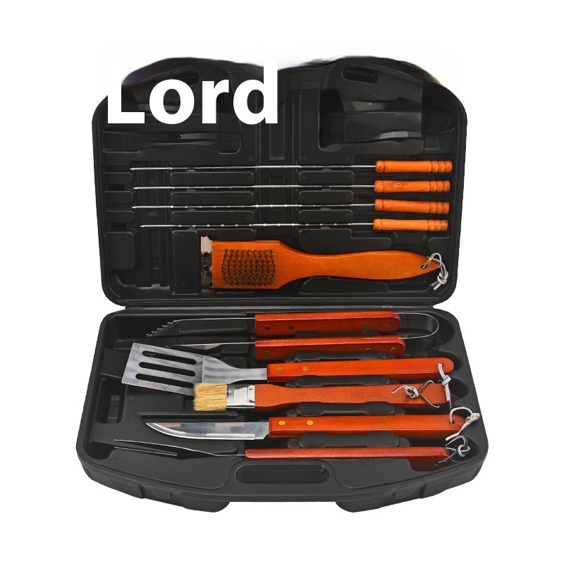 Stainless Steel Wooden Barbecue Tools Outdoor Barbecue Tools Portable Plastic Box Set