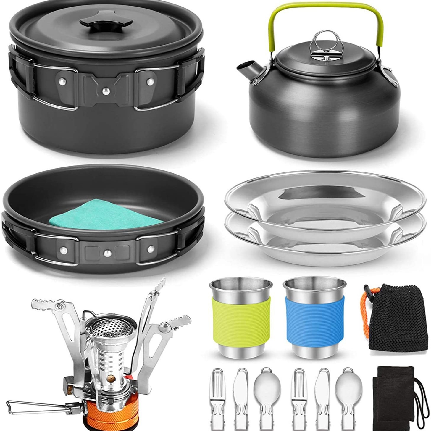 Outdoor Supplies Camping Cooker Stove Set Pot Teapot Combination Tableware Outdoor Pot Set