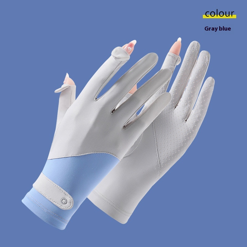 Sun Protection Gloves For Women In Summer Thin Ice Silk Outdoor Cycling Anti-ultraviolet Breathable Two-finger Flip Cover Non-slip Gloves