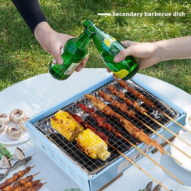 [Zibo Barbecue]Disposable Barbecue Oven Household Outdoor Barbecue Meat Rack Smokeless Carbon Small Barbecue Oven Tools