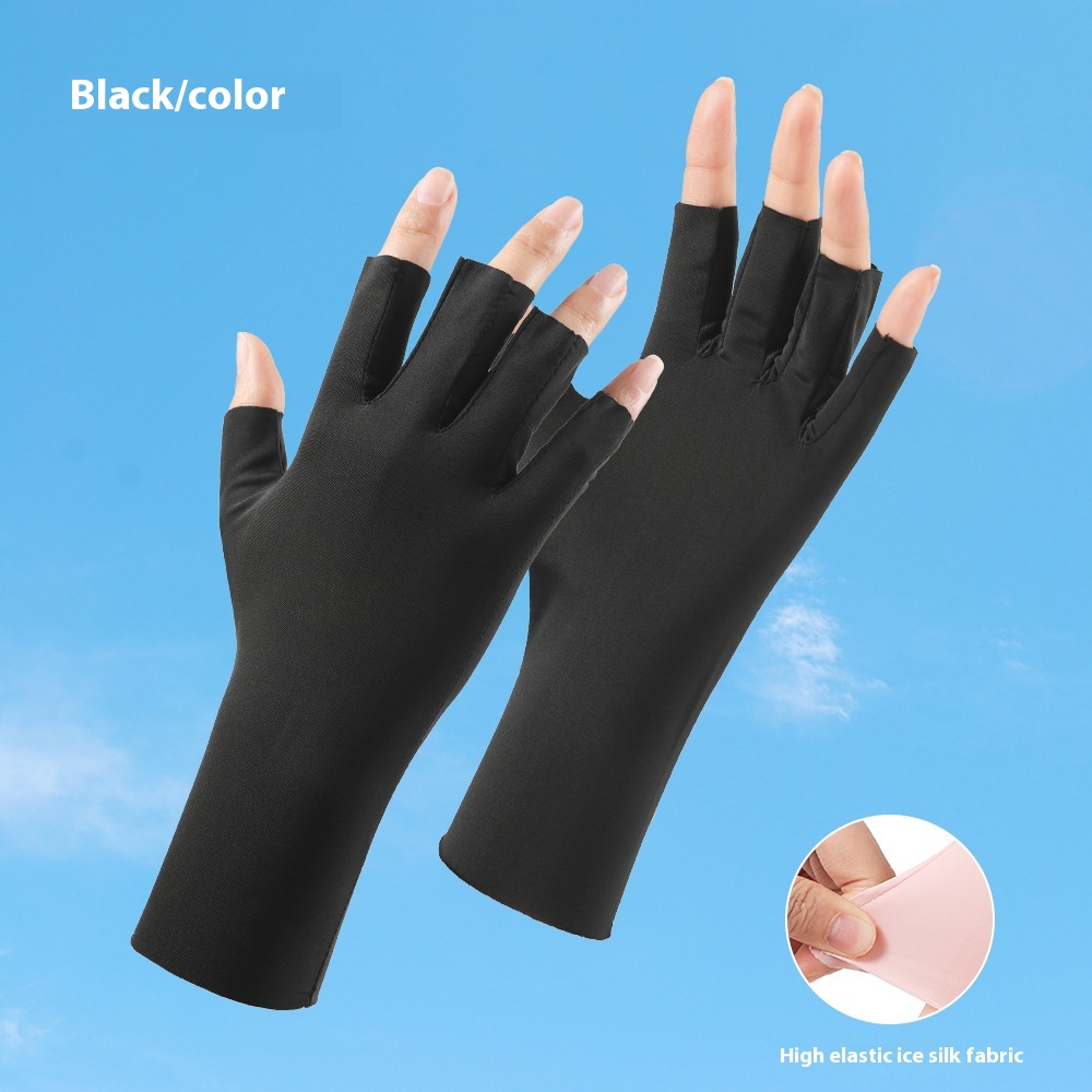 Sun Protection Gloves For Women Summer Anti-ultraviolet Thin Cool Breathable Half Finger Cycling Driving Ice Silk Nail Gloves