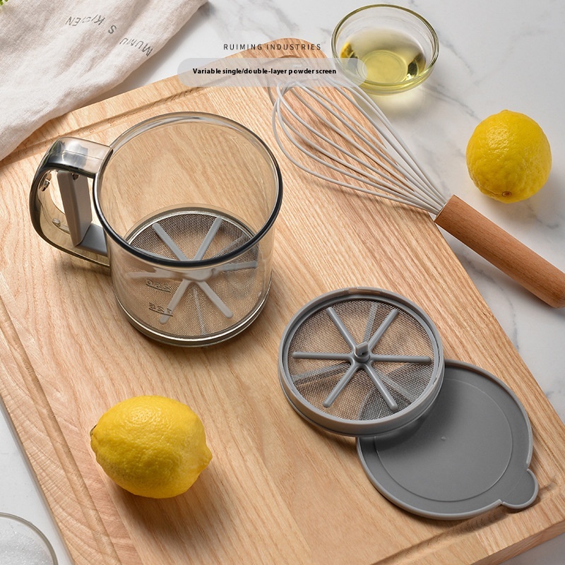 Ruiming Handheld Double-layer Variable Flour Sieve With Cover Semi-automatic Handheld Flour Filter Flour Sieve