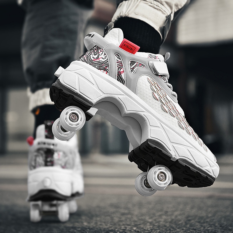 Direct Walking Shoes Deformation Shoes Four-wheel Dual-purpose Roller Skates Double Row Walking Shoes Roller Skates