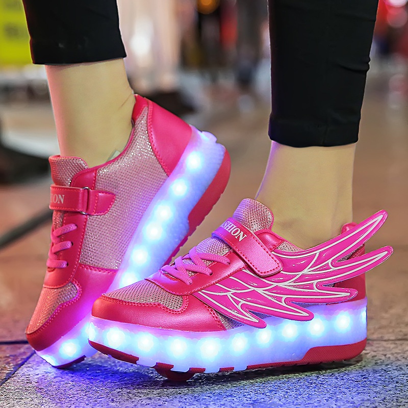 Overseas Wing Shoes LEDUltra-light Luminous Running Shoes Children's Shoes Boys And Girls Children's Shoes Light Shoes Sports Shoes Wheel Shoes