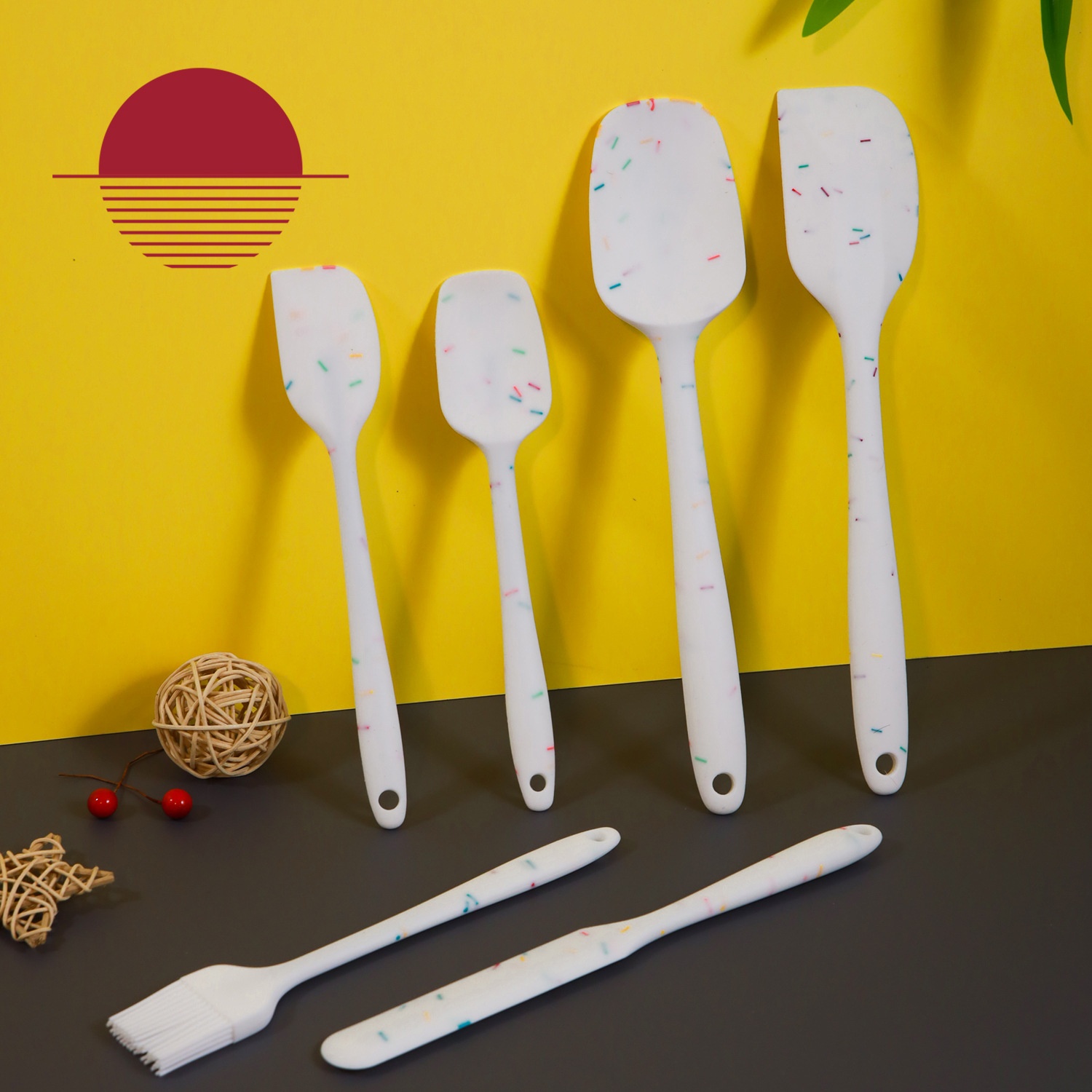 Silicone Kitchenware Color Grain Cream Scraper Six-piece Set Baking Tool Spatula Oil Brush Set