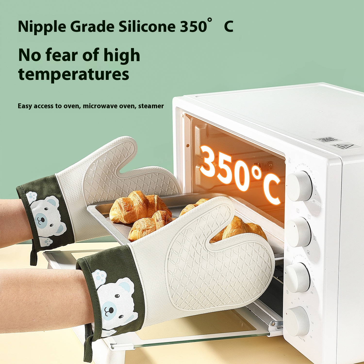 Silicone Gloves Kitchenulation Gloves Thick Non-slip High Temperature Resistant Oven Gloves Baking Anti-scalding Hand Clips