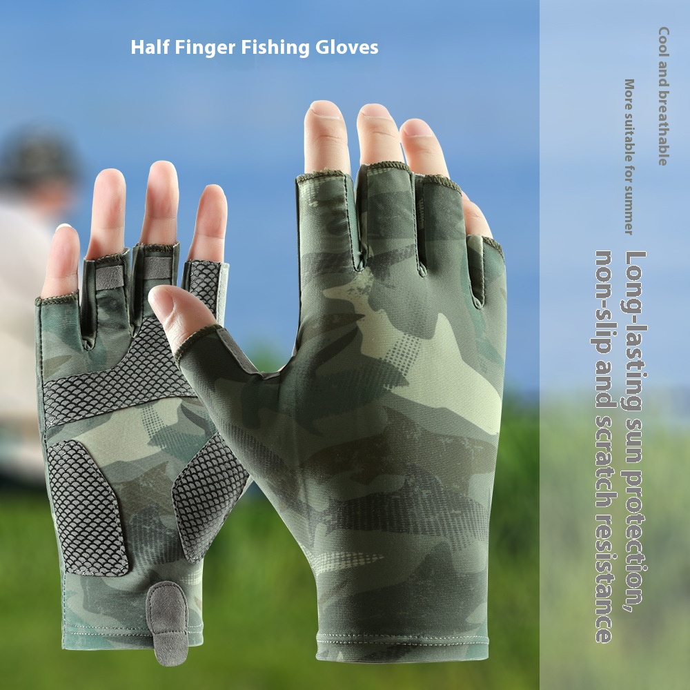 Summer Fishing Gloves Men's Thin Driving And Cycling Breathable Ice Silk Lure Outdoor Fishing Half Finger Sun Protection Gloves