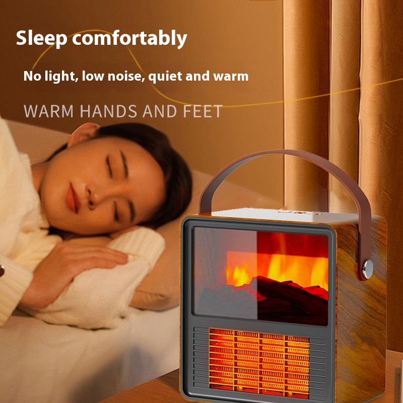 Light Portable Electric Heater Household Small Wood Grain Heater Simulation Flame Fireplace Heater