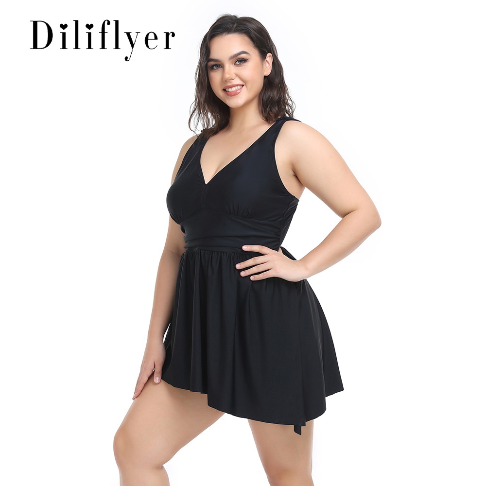 Conservative Large Size Women's Swimsuit Slim Solid Color Hot Spring Boxer European And American Style Swimsuit Batch