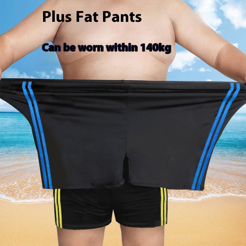 Men's Swimming Trunks Running Volume Fat Guy Pants80-280 Catties Plus Size Plus Size Simple Color Matching Striped Hot Spring Swimsuit