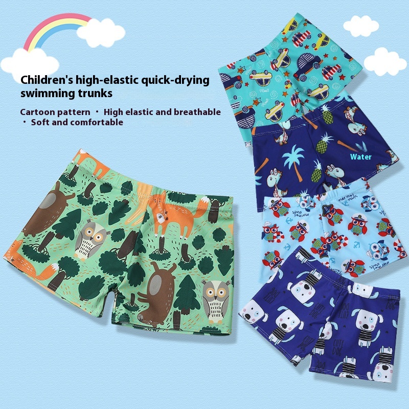 Style Boys'Swimming Trunks Small And Medium Children's Swimming Shorts Cartoon Comfortable Hot Spring Summer Swimming Trunks Polyester Fabric