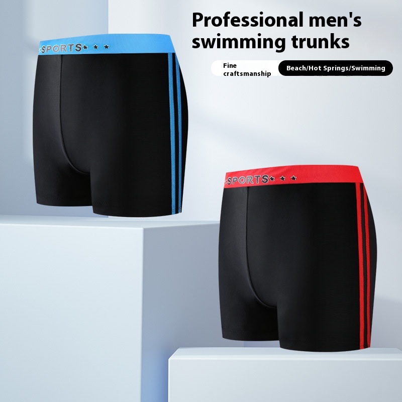 Swimming Trunks Men Swimming Sports Anti-embarrassment Boxer Shorts Plus Size Striped Loose Seaside Swimming Trunks