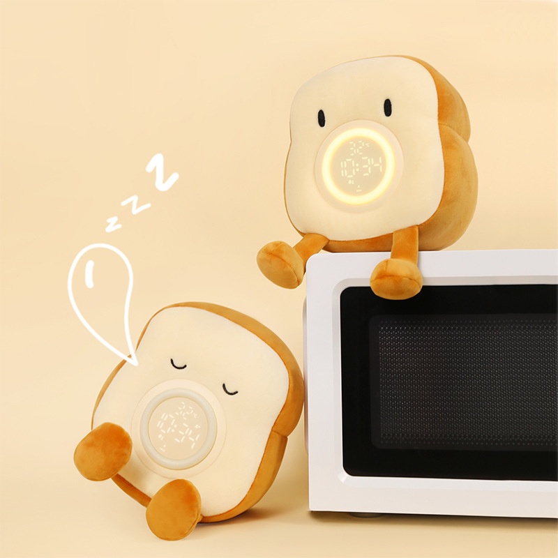 Toast Plush Alarm Clock Dual-purpose Charging Children's Sleeping Night Light Bedroom Small Alarm Clock Cute Gift Internet Celebrity